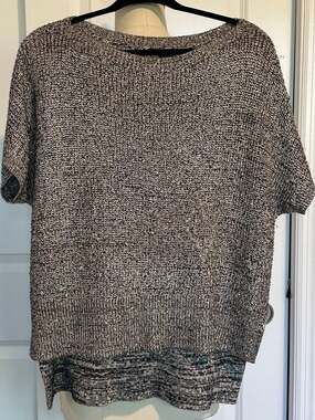DKNY Jeans Metallic Sequin Knit Short Sleeve Sweater